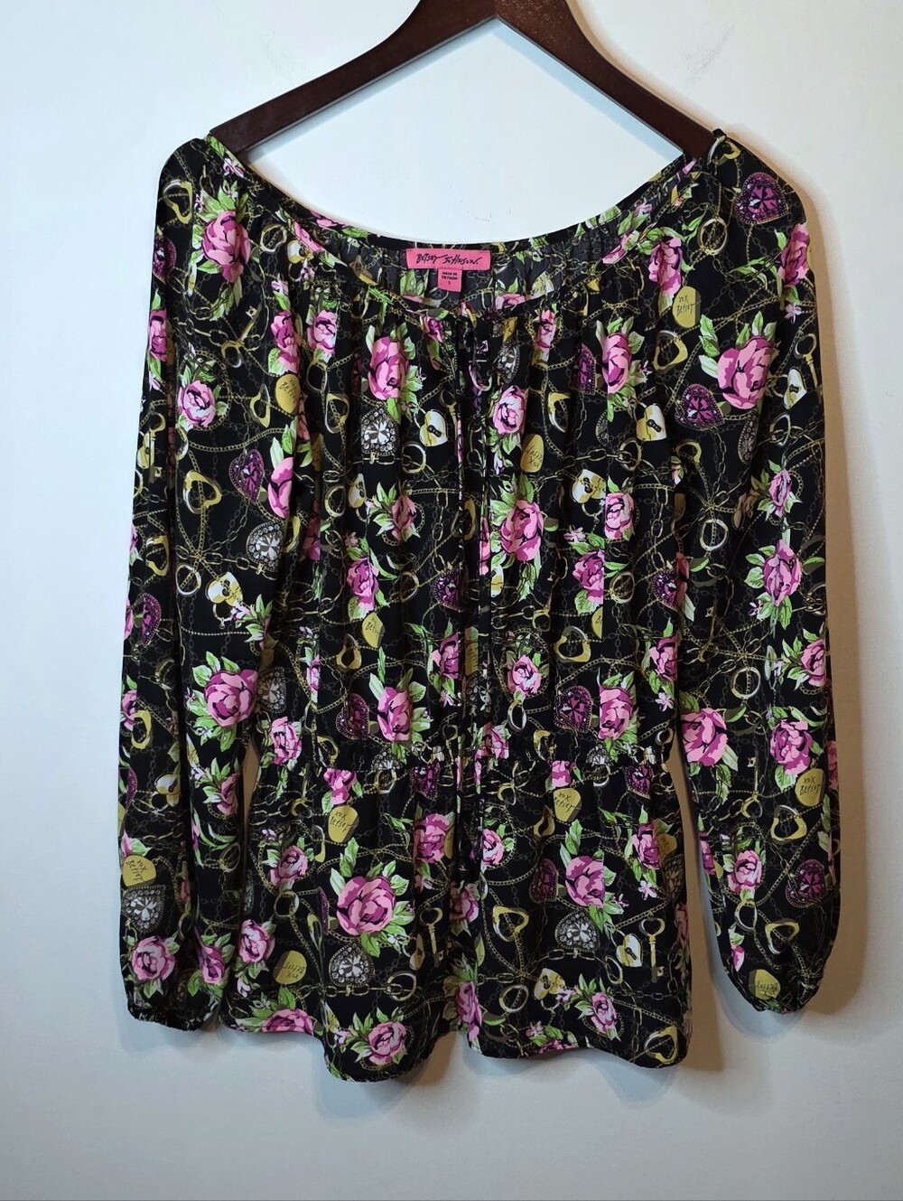 Betsey Johnson Secret Garden Top Peasant Rose Chain Key Size Small Floral - Picture 1 of 10